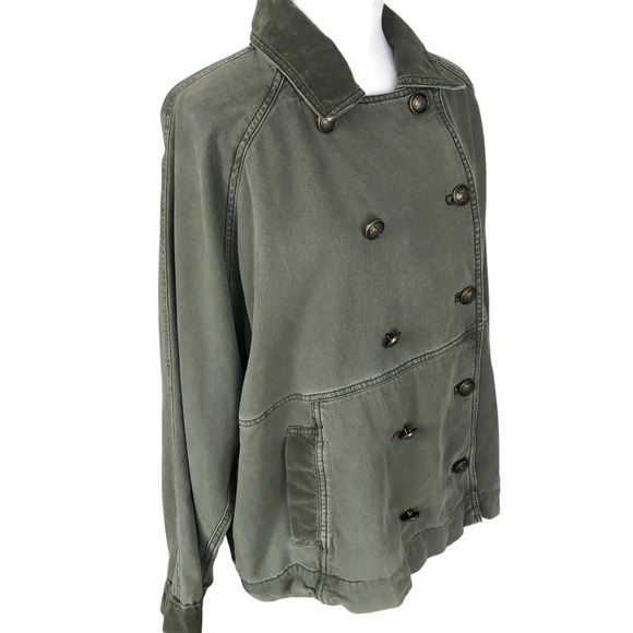 We the Free Army Green $168 Double Breasted Cotton Boho Trucker Utility Jacket M - Picture 9 of 16